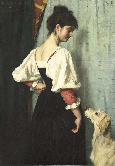 Young Italian woman with a dog called Puck., Therese Schwartze
